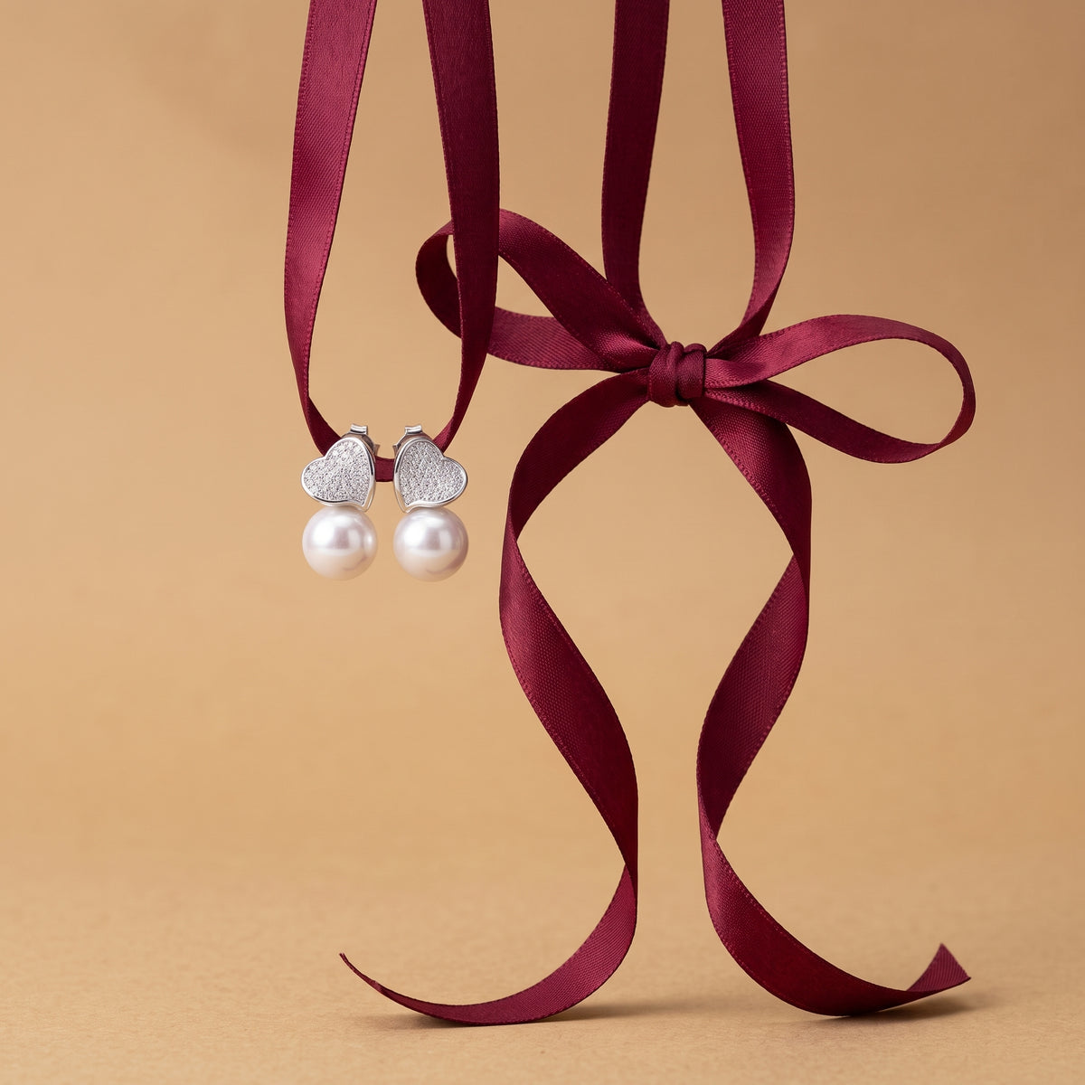 Heart Sparkle Pearl Drop Earrings