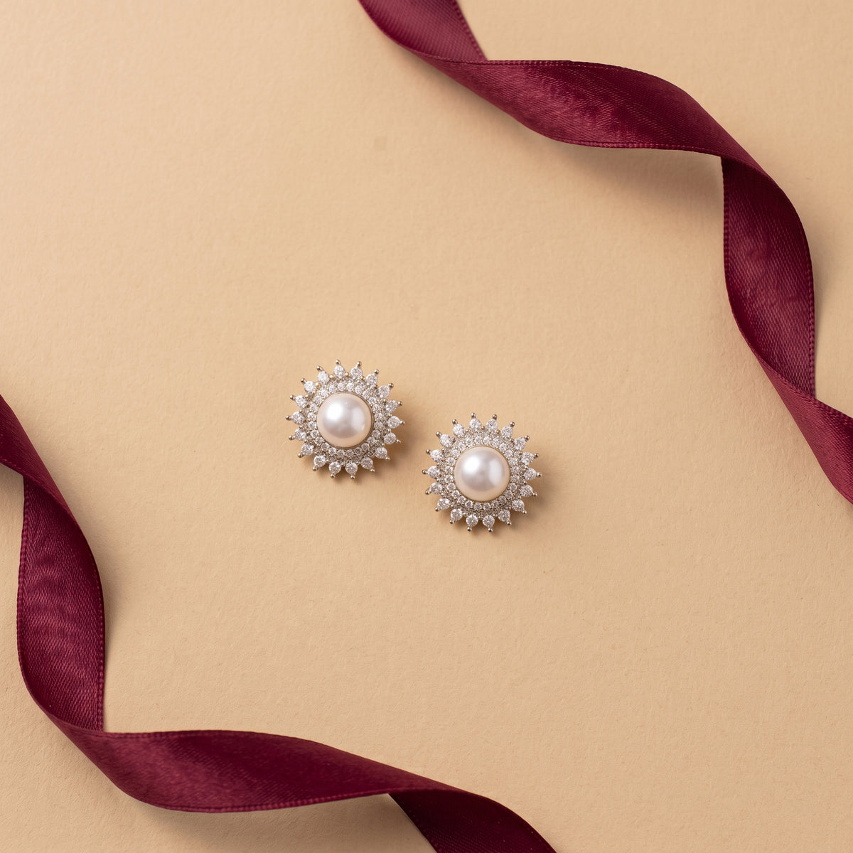 Halo Pearl Stud Earrings