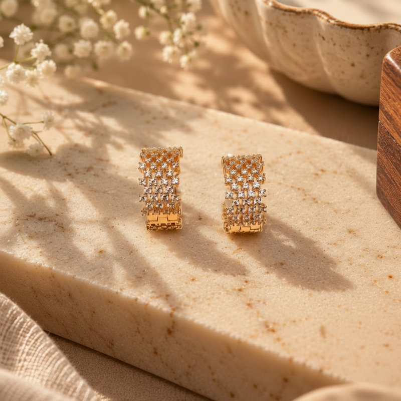 Pave Rectangle Huggie Hoops - NyuMe