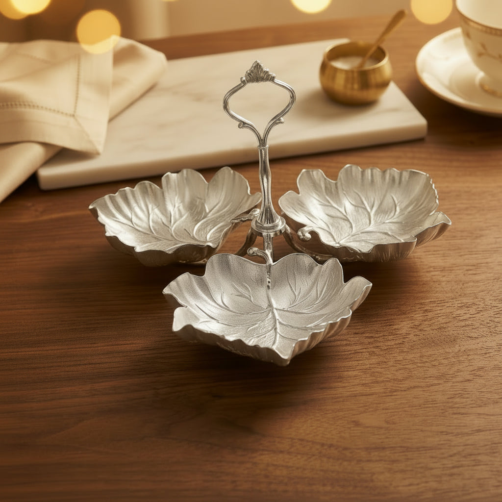 Silver Plated Autumn Leaf Platter - NyuMe