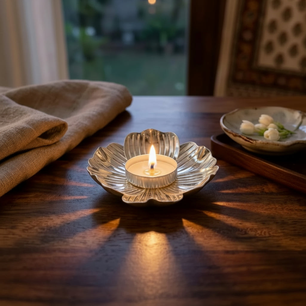Bloom of Light Silver Plated T-Light Holder - NyuMe