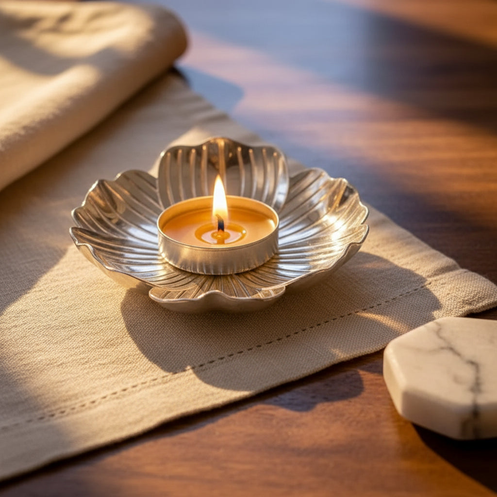 Bloom of Light Silver Plated T-Light Holder - NyuMe