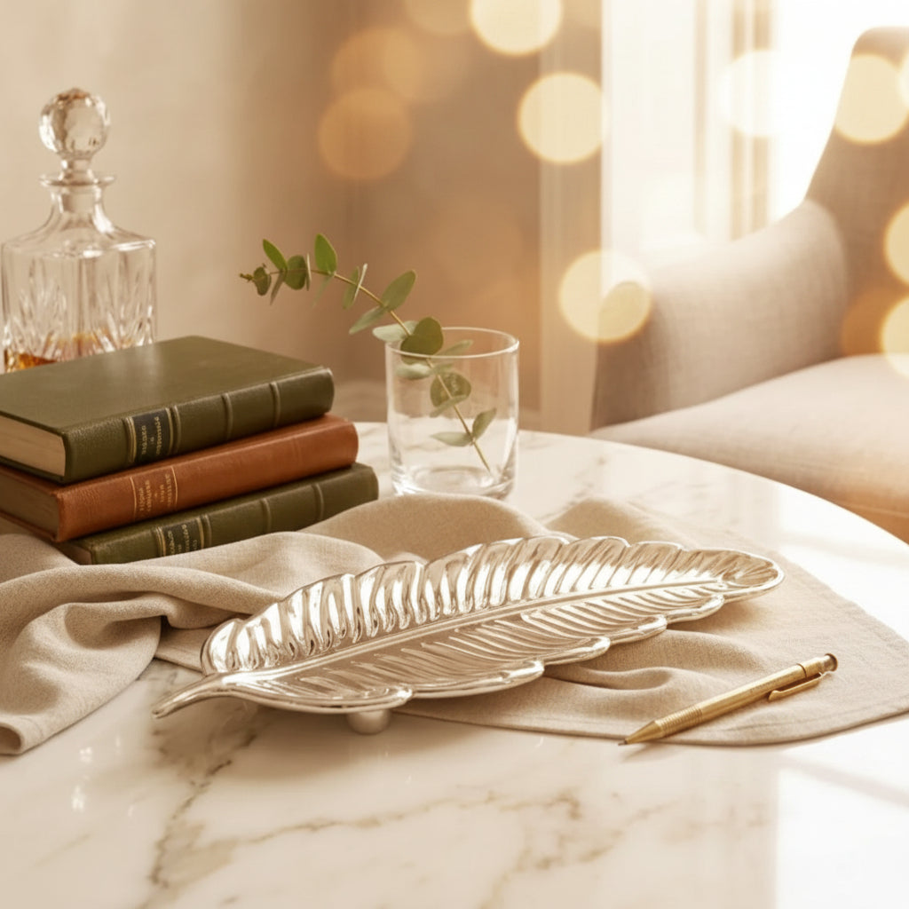 Silver Plated Feather Vein Dish - NyuMe
