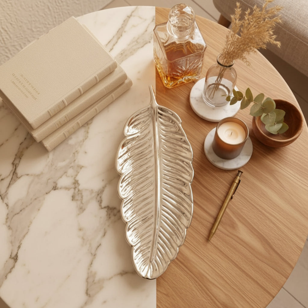 Silver Plated Feather Vein Dish - NyuMe