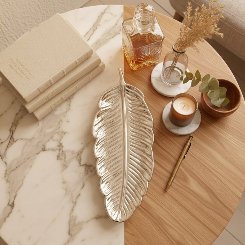 Silver Plated Feather Vein Dish - NyuMe