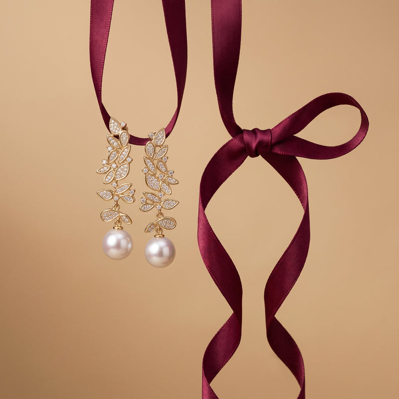 Leaf Cluster Pearl Drop Earrings
