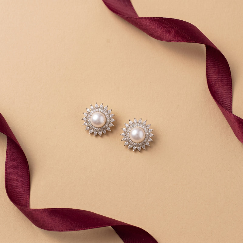 Halo Pearl Stud Earrings