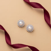Starburst Pearl Stud Earrings in Silver