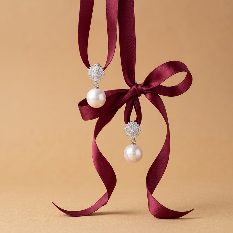 Glitterball Pearl Drop Earrings