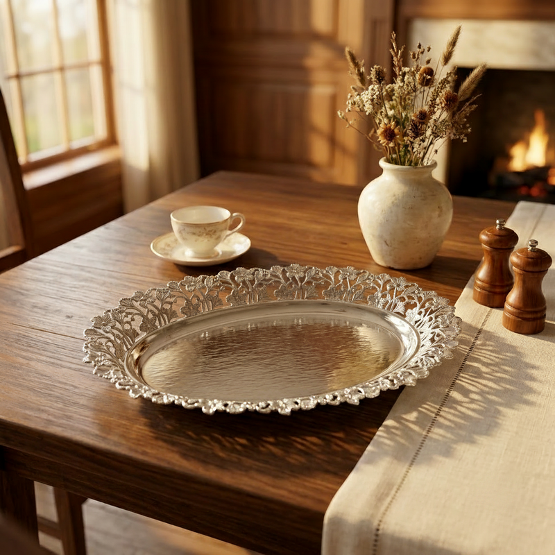 Blossom Rim Silver Plated Platter - NyuMe