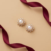 Starburst Pearl Stud Earrings in Silver