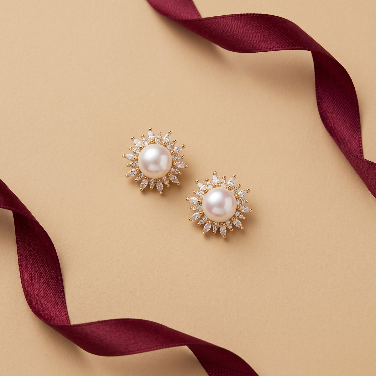 Starburst Pearl Stud Earrings in Silver