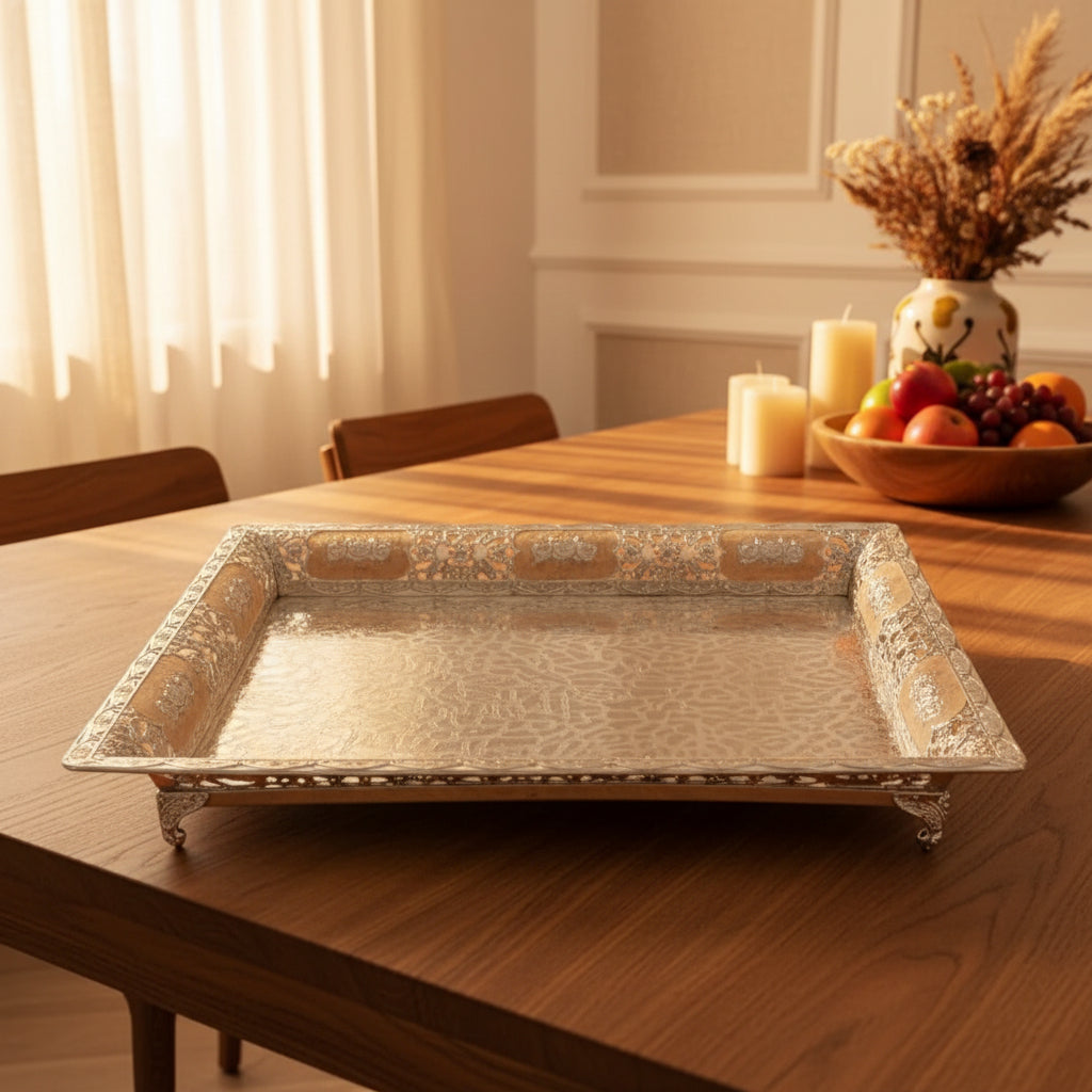 Silver Plated Golden Medallion Tray - NyuMe