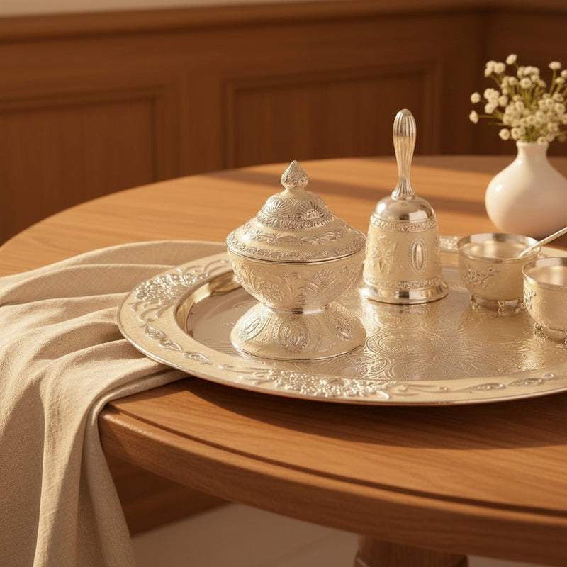 Ivory Ashtamangal Silver Plated Set - NyuMe