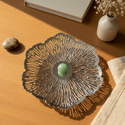 Silver Plated Kamal Patra Platter Green Bead - NyuMe