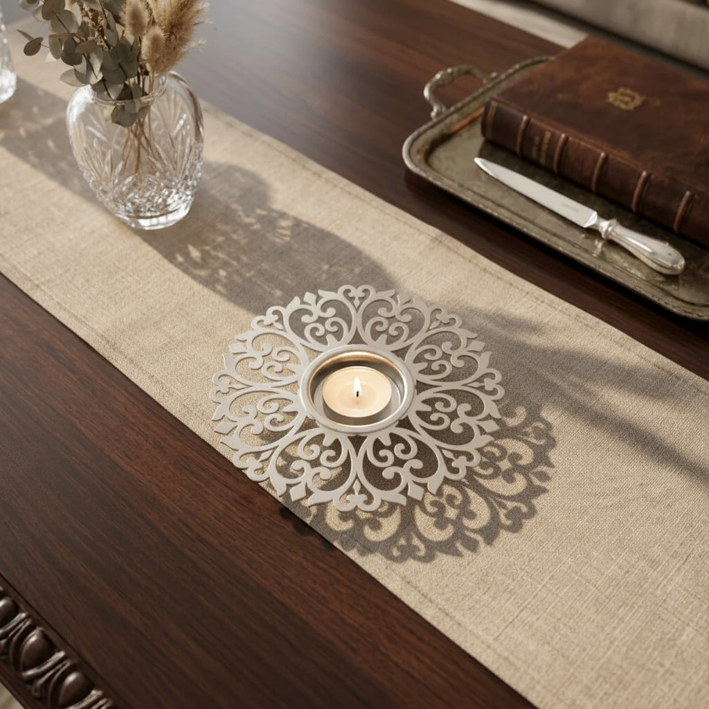 Medallion Silver Plated Tea-Light Holder - NyuMe