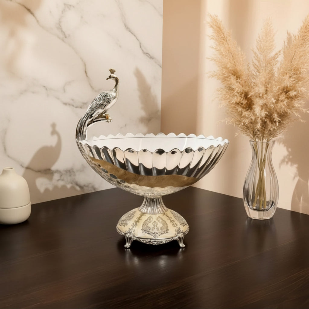Silver Plated Mor Manjari Centerpiece - NyuMe