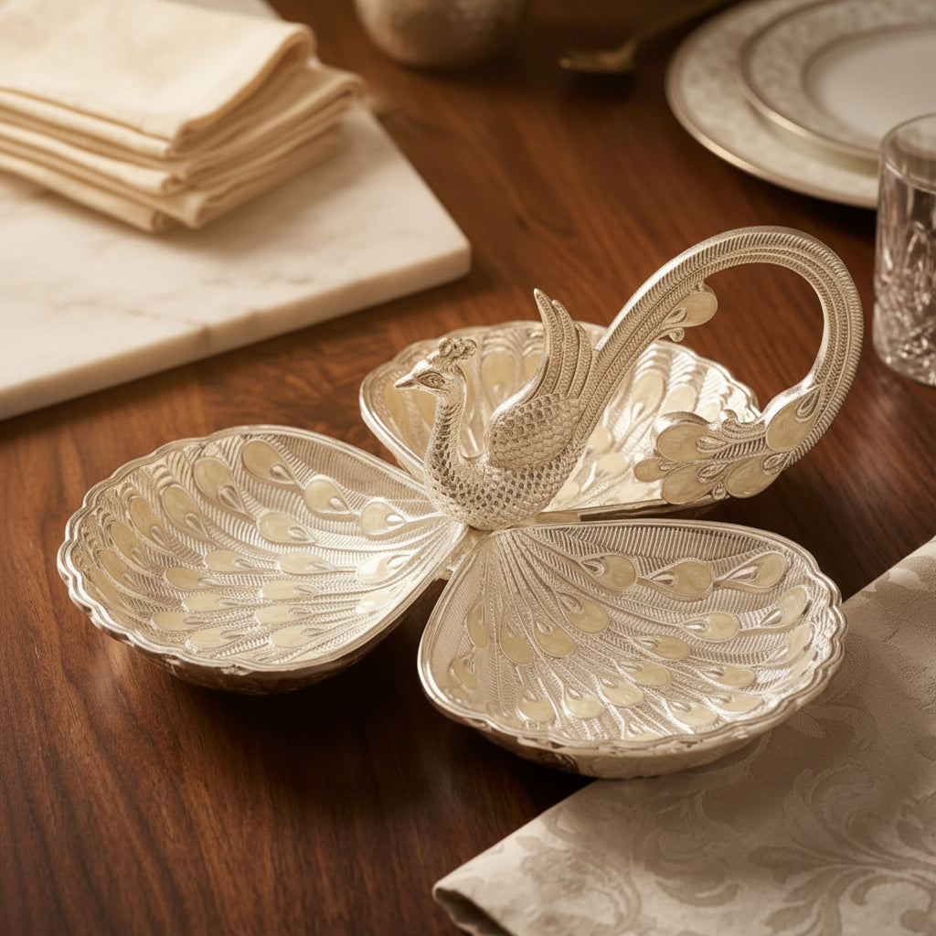 Peacock's Plume Silver Plated Dish - NyuMe