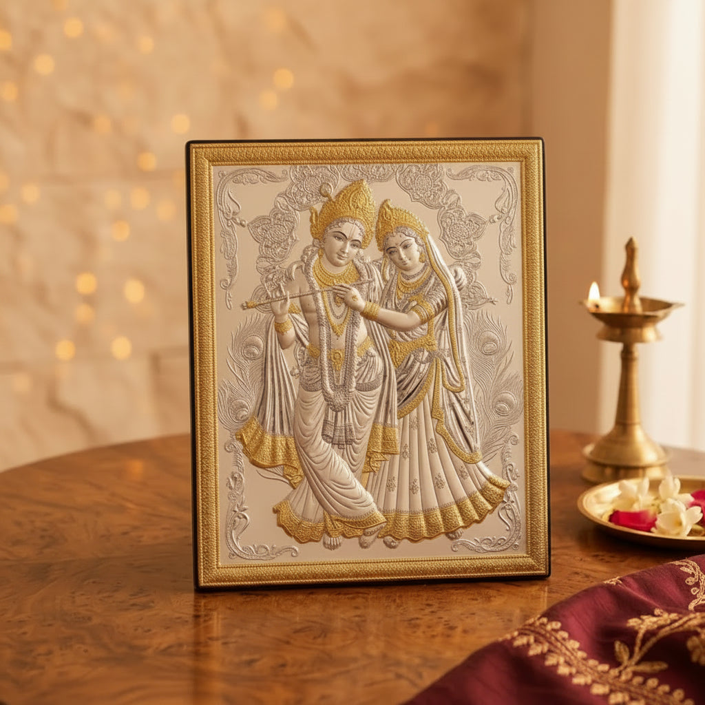 Radha Krishna Gilded Frame in Silver & Gold - NyuMe