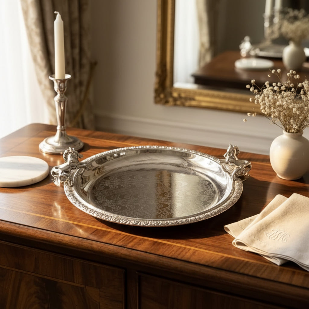 Silver Plated Rajwada Round Tray - NyuMe