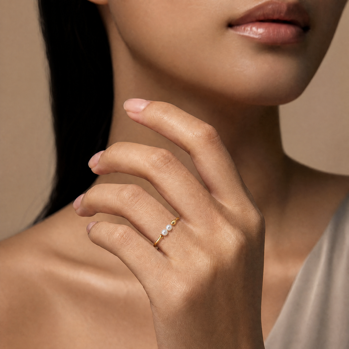 Bisque Double-Pearl Cuff Ring