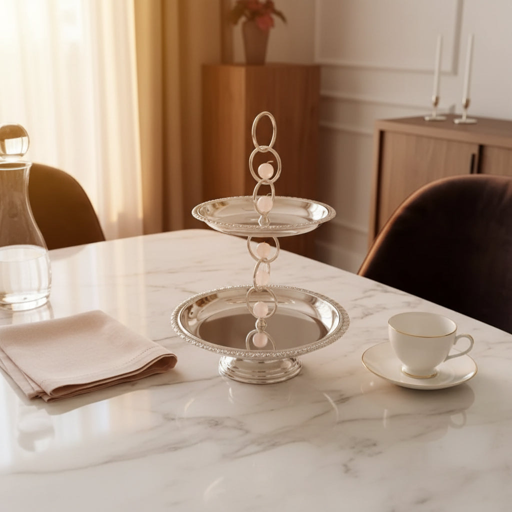 Silver Plated Ananta Two-Tier Platter - NyuMe